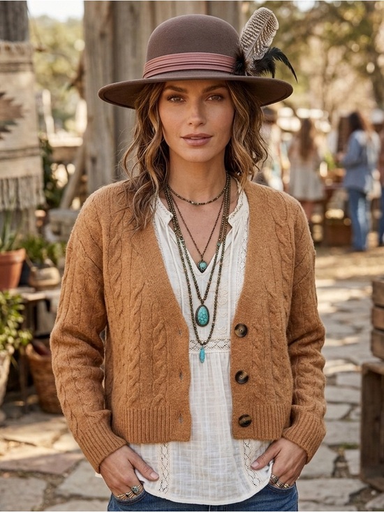 Massimo Dutti Sweaters - Women's Massimo Dutti cropped Cable Knit Cardigan Sweater - Burnt Orange